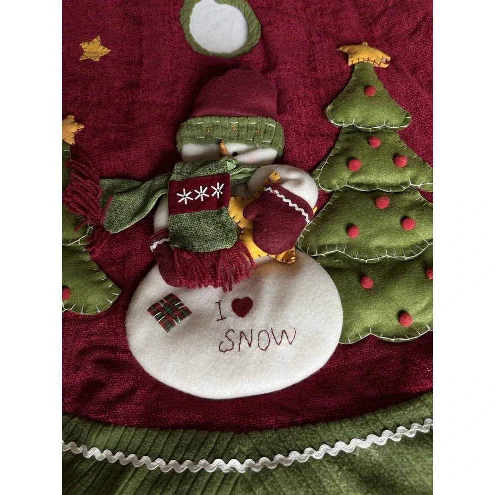Santa's Best Merry Christmas‎ Tree Skirt Red Snowman Presents Holiday Decor EUC